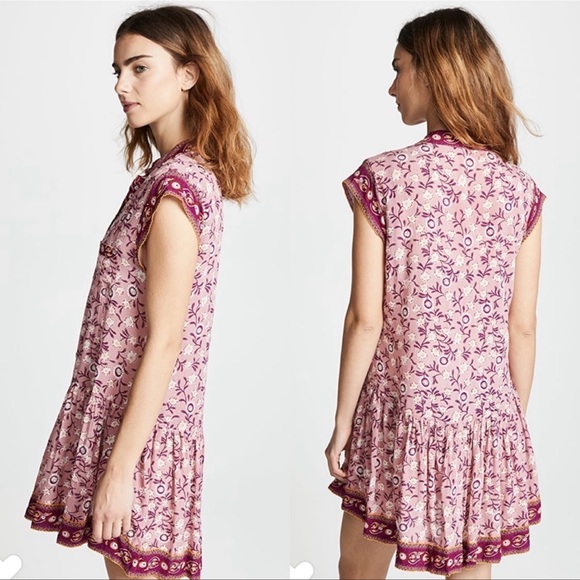 Poupette St Barth Amora Drop Waist Mini Dress in Purple Margot Floral Size Large - Picture 7 of 7